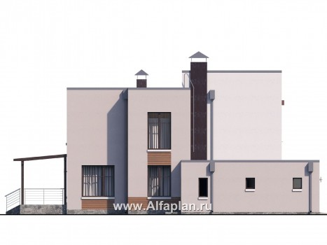 «Эвр» - проект двухэтажного дома с террасой и с гаражом на 2 авто, лестница в гостиной, с плоской кровлей, в стиле хай-тек - превью фасада дома