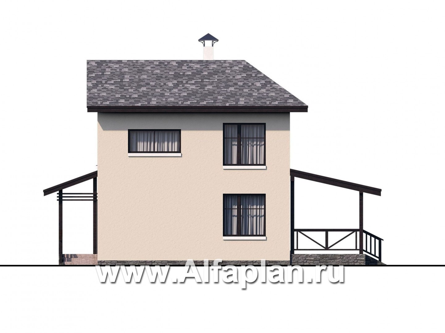 Проекты домов Альфаплан - "Озерный" - проект каркасной дачи с террасой - изображение фасада №4