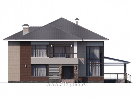 «Луара» — проект двухэтажного дома, планировка с двусветной столовой, с сауной и с террасой - превью фасада дома
