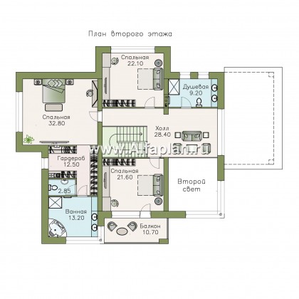 «Луара» — проект двухэтажного дома, планировка с двусветной столовой, с сауной и с террасой - превью план дома