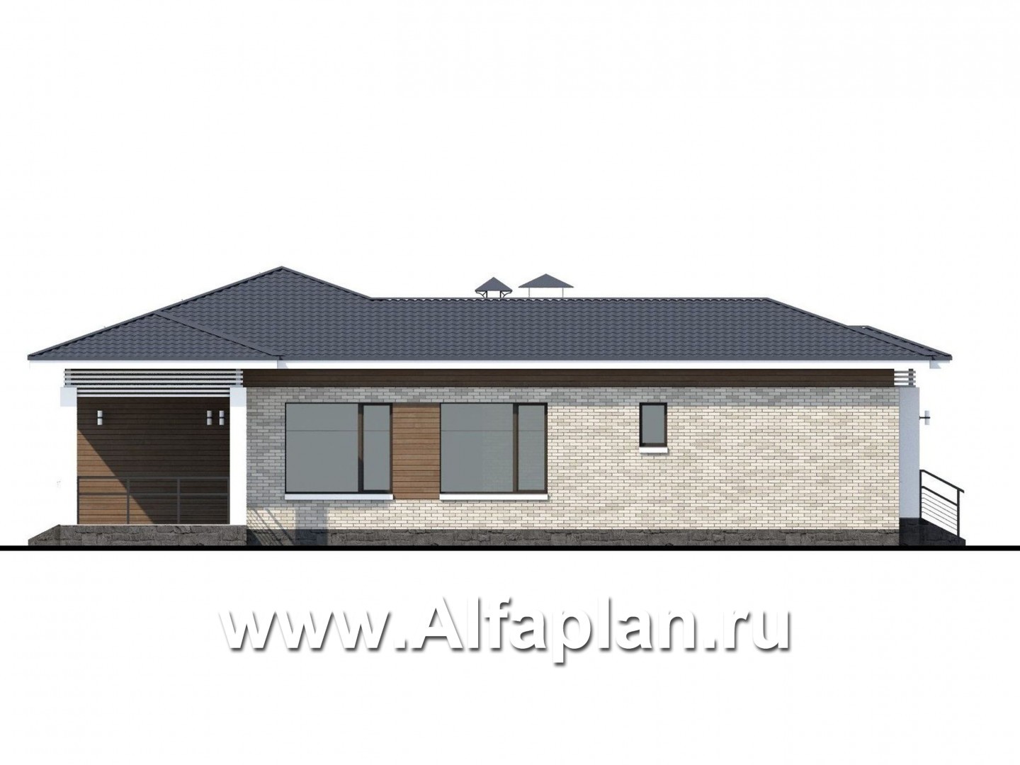 «Днестр» - проект одноэтажного дома, планировка 3 спальни, с бильярдной и сауной - фасад дома