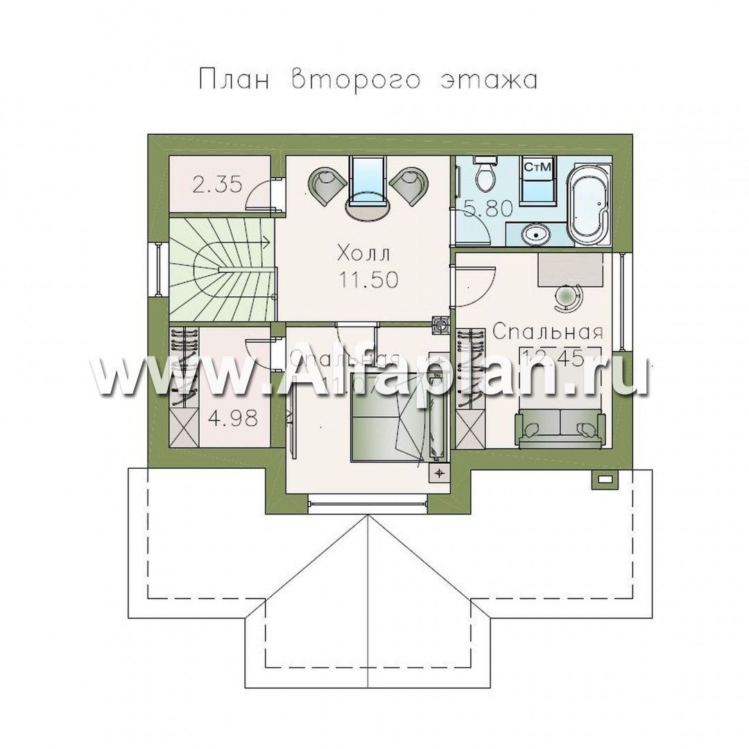 Проекты домов Альфаплан - "Отдых" - проект дома для дачи с мансардой и большой террасой - план проекта №2
