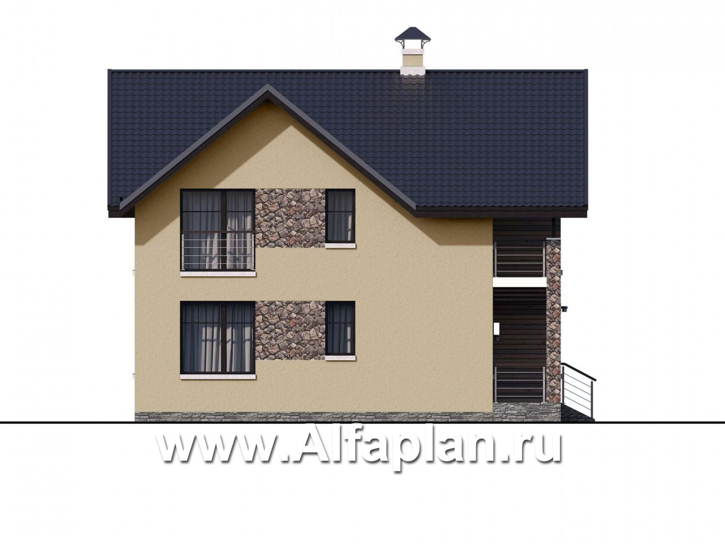 Проекты домов Альфаплан - «Заря» - уютный мансардный дом с балконом - изображение фасада №3