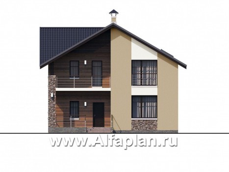 Проекты домов Альфаплан - «Заря» - уютный мансардный дом с балконом - превью фасада №1