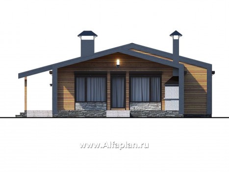 «Каппа» -  проект одноэтажного дома, с террасой, в стиле барн, 3 спальни увеличены - превью фасада дома