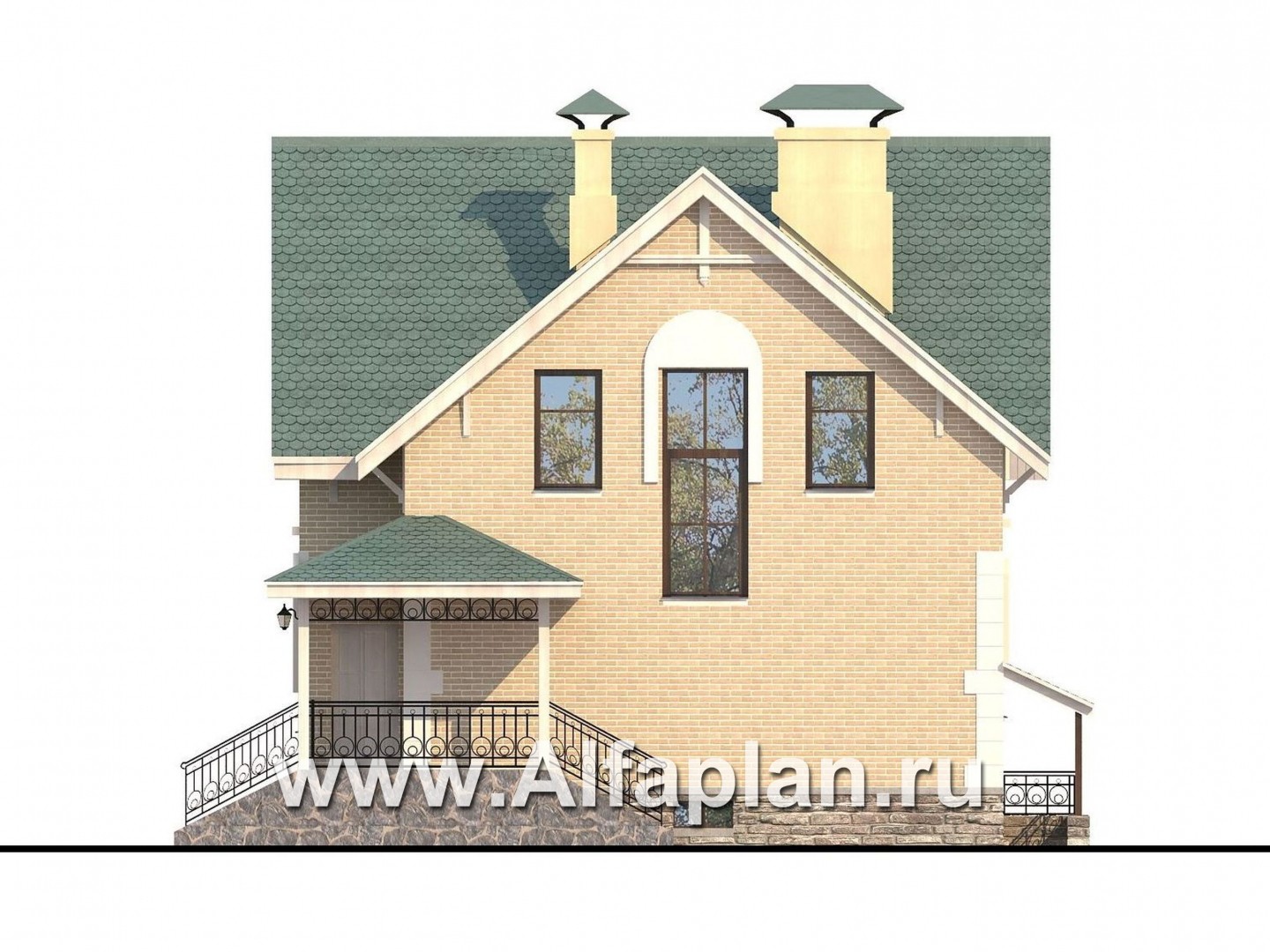 Проекты домов Альфаплан - Дом из газобетона «Оптима плюс» с подвалом - изображение фасада №2