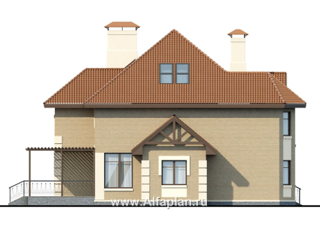 «Воронцов» - проект двухэтажного дома из газобетона с эркером, с биллиардной в мансарде,  комфортной планировкой - превью фасада дома