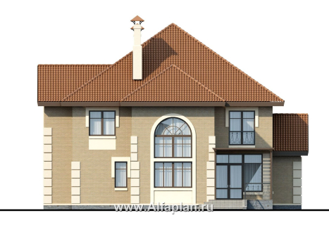 «Воронцов» - проект двухэтажного дома из газобетона с эркером, с биллиардной в мансарде,  комфортной планировкой - превью фасада дома