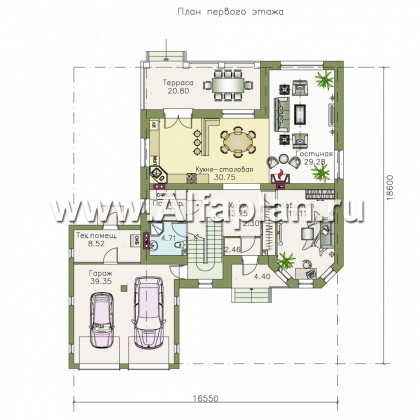 Проекты домов Альфаплан - «Феникс» - двухэтажный коттедж с компактным планом - превью плана проекта №1