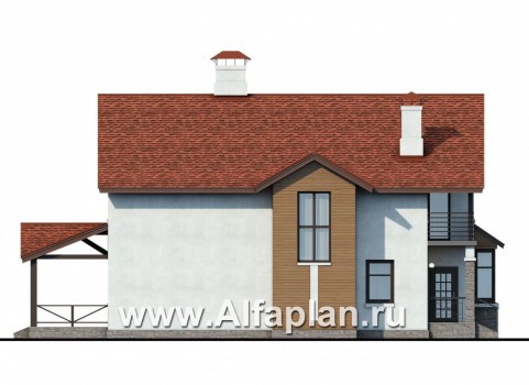 «Новое время» - проект двухэтажного дома, с эркером, в современном стиле, кирпичный коттедж для семьи с двумя детьми - превью фасада дома