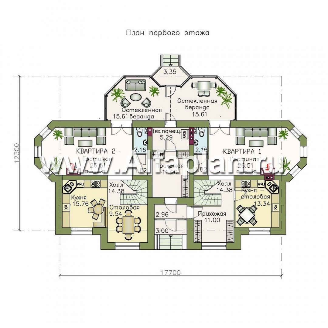 Проекты домов Альфаплан - «Эйваро плюс»- оптимальный коттедж для родственников - изображение плана проекта №1