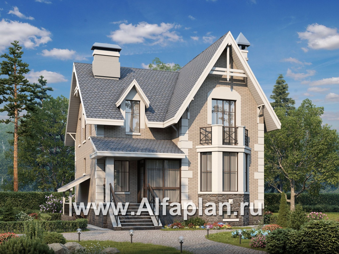 Проекты домов Альфаплан - «Стелла Плюс» — компактный дом с цокольным этажом - основное изображение