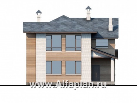 «Безоблачный край» - проект двухэтажного дома с террасой и с эркером, мастер спальня, в современном стиле - превью фасада дома