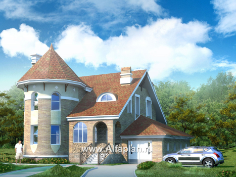 «Камелот» -  проект двухэтажного дома, с эркером башня, с террасой и с гаражом, в стиле замка - превью дополнительного изображения №1