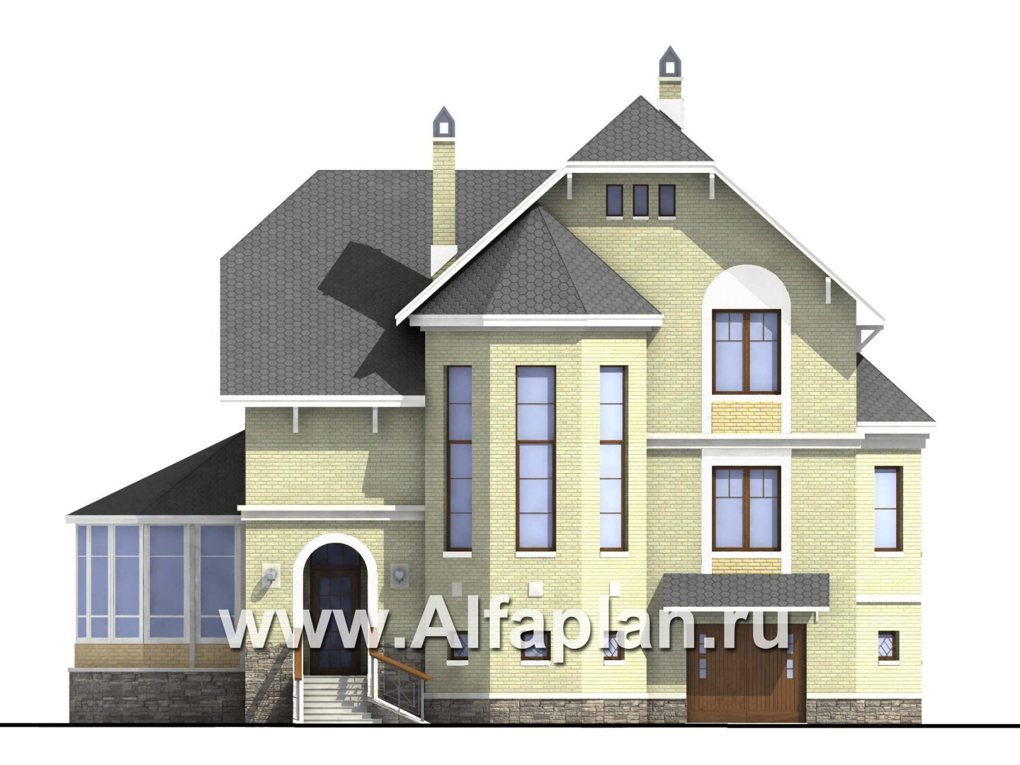 Проекты домов Альфаплан - «Верона» - респектабельный коттедж с гаражом - изображение фасада №1