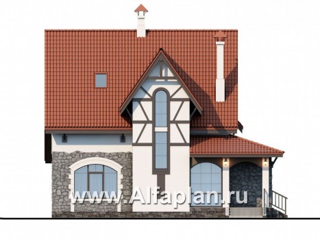 «Госпожа Буонасье» - красивый проект двухэтажного дома с мансардой, из газобетона, в стиле фахверк - превью фасада дома