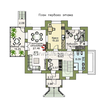 «Разумовский» - проект двухэтажного дома, с террасой, со вторым светом, с цокольным этажом - превью план дома