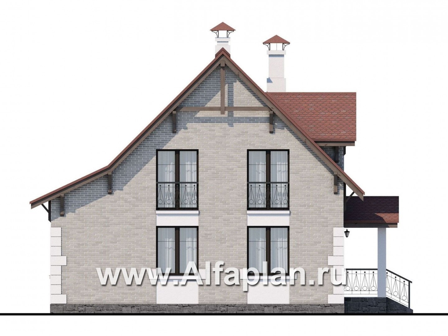 Проекты домов Альфаплан - Кирпичный дом «Боспор» с мансардой - изображение фасада №3