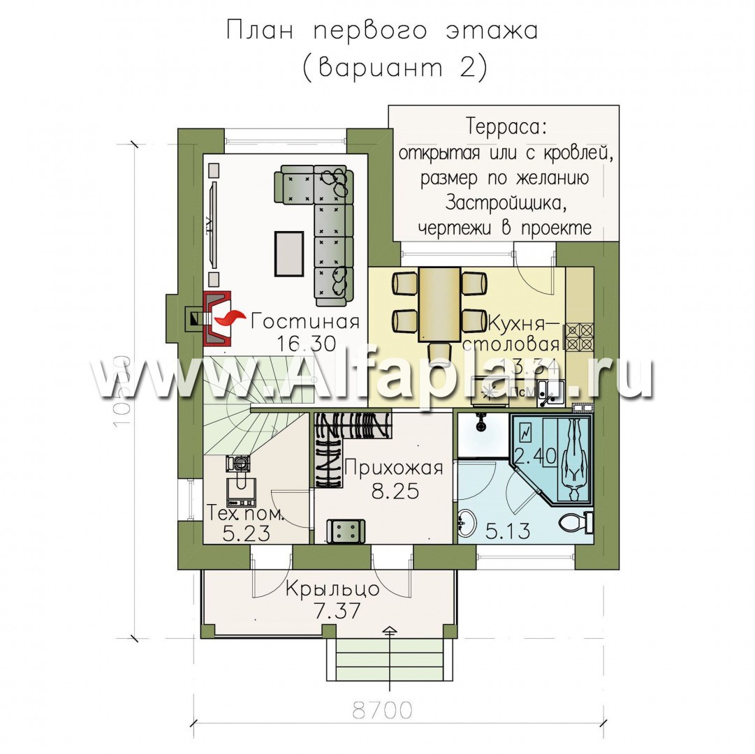 Проекты домов Альфаплан - Двухэтажный дом из кирпича «Панорама» - изображение плана проекта №2