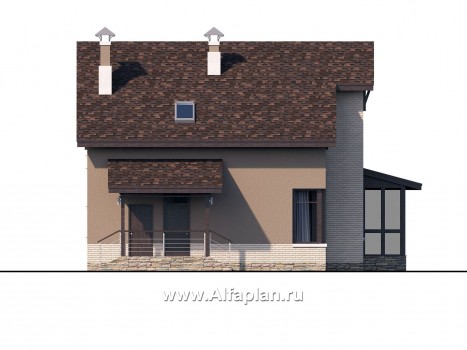 «Регата» - красивый проект дома с мансардой, гостиная со стороны террасы, планировка с мастер спальней - превью фасада дома