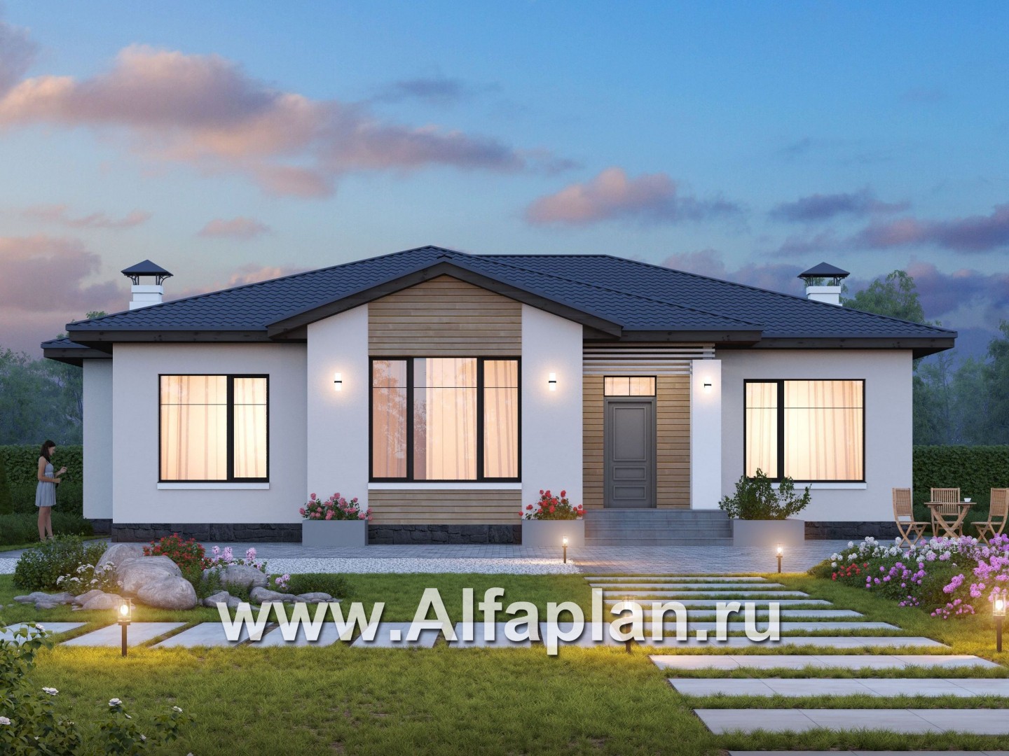Проекты домов Альфаплан - «Калипсо» - комфортабельный одноэтажный дом c террасой - основное изображение