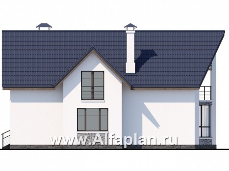 «Якорь» - проект дома с мансардой, с террасой оригинальной формы, в скандинавском стиле - превью фасада дома