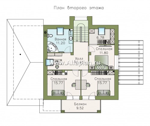 «Арктур» - проект дома с мансардой, из газобетона, с сауной и с террасой, с гаражом, современный стиль - превью план дома