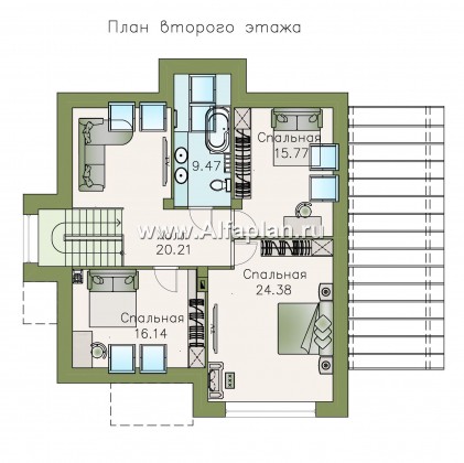 «Персей» - проект дома с мансардой, из кирпича, с террасой, современный стиль - превью план дома