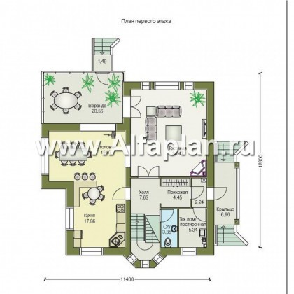 Проекты домов Альфаплан - «Лавиери»- проект дома с изящным крыльцом и эркером - превью плана проекта №1