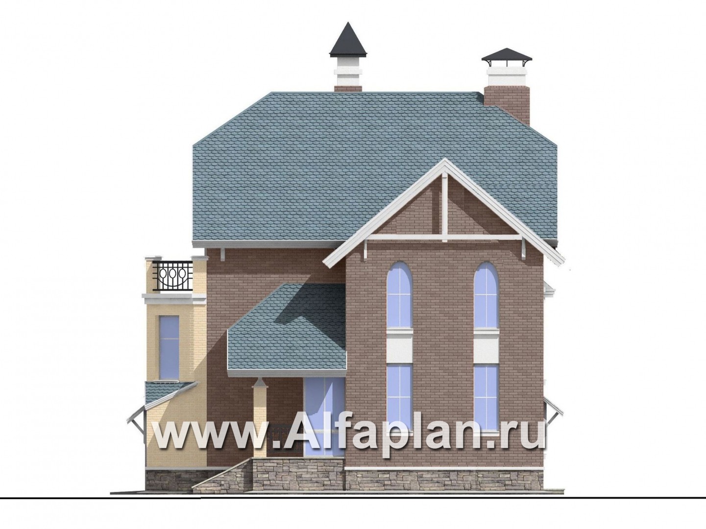 Проекты домов Альфаплан - «Корвет-прогресс» - трехэтажный коттедж с двумя гаражами - изображение фасада №2