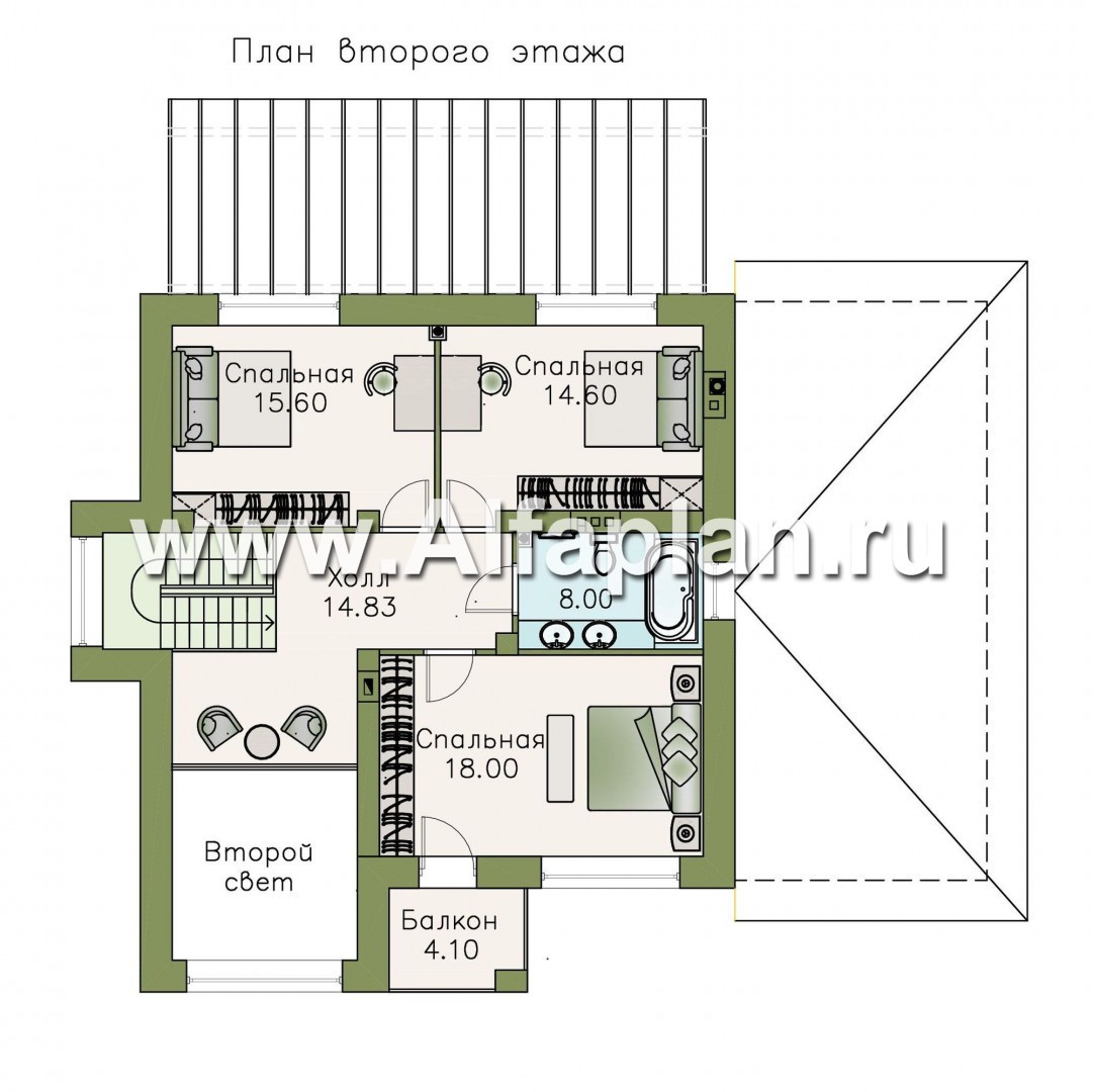 Проекты домов Альфаплан - «Вязьма» - удобный коттедж с двусветной гостиной и гаражом - план проекта №2