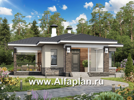 Проекты домов Альфаплан - «Аэда»- небольшой одноэтажный дом с двумя спальнями - превью основного изображения