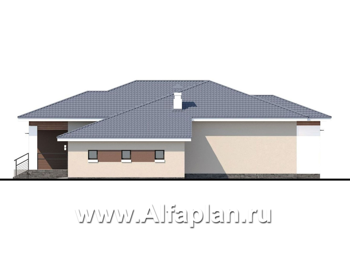 Проекты домов Альфаплан - «Калипсо» - комфортабельный одноэтажный дом с большим гаражом - изображение фасада №2