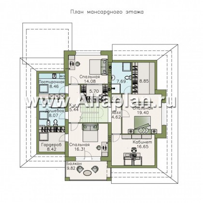Проекты домов Альфаплан - «Кластер Персея» - современный мансардный дом с гаражом - превью плана проекта №2