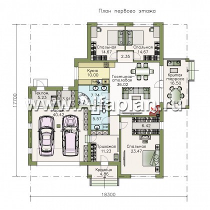 Проекты домов Альфаплан - «Ариадна» - одноэтажный дом с большим гаражом - превью плана проекта №1