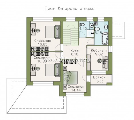 «Летний вечер» - проект двухэтажного дома, с верандой, в современном стиле - превью план дома