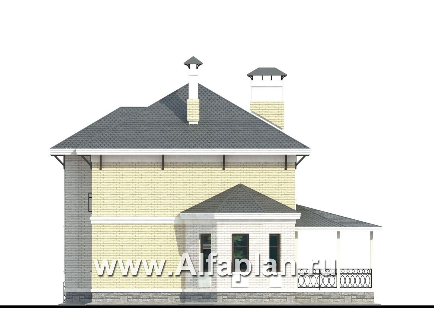 Проекты домов Альфаплан - «Эйваро»- проект коттеджа с двусветной  столовой - изображение фасада №2