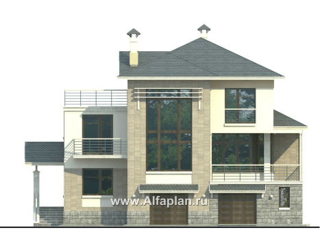 Проекты домов Альфаплан - «Три семерки» - трехэтажный загородный особняк - превью фасада №1