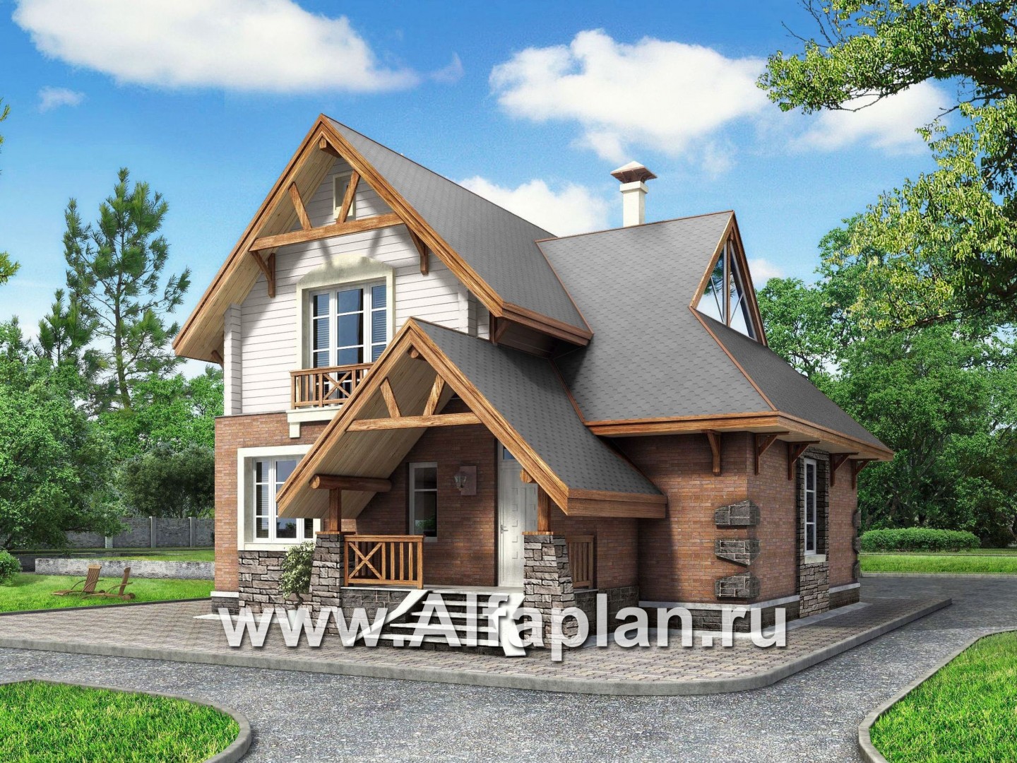 Проекты домов Альфаплан - «Альпенхаус»- альпийское шале из комбинированных материалов - основное изображение
