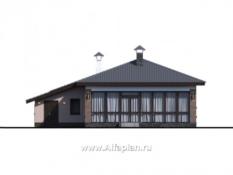 Проекты домов Альфаплан - «Калиопа» -одноэтажный дом с большим гаражом и остекленной верандой - превью фасада №1