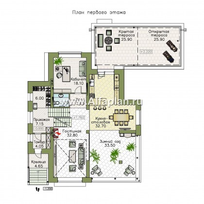 «Амур» - проект трехэтажного дома, с  гаражом в цоколе и с сауной, с двусветной гостиной, с бассейном - превью план дома