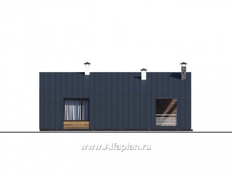Проекты домов Альфаплан - «Веда» - проект одноэтажного дома с сауной в стиле барн - превью фасада №2
