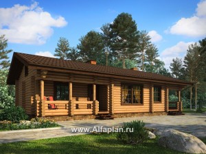 Проекты домов Альфаплан - Проект одноэтажного бревенчатого дома для отдыха - превью основного изображения