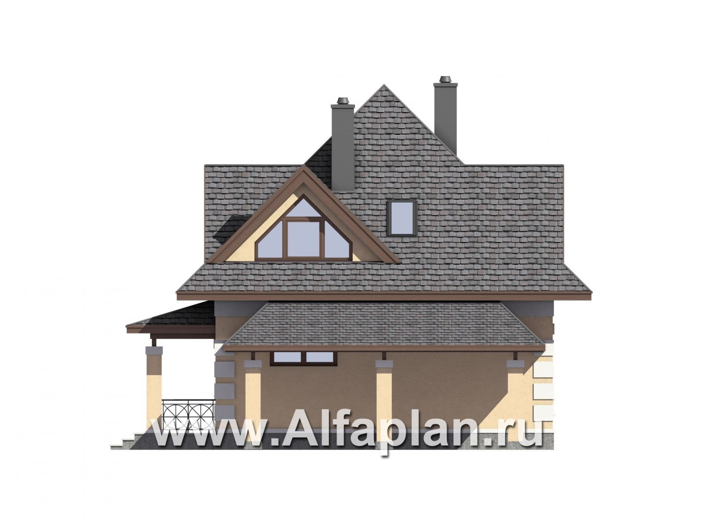 Проекты домов Альфаплан - Проект компактного мансардного дома с навесом для машины - изображение фасада №2