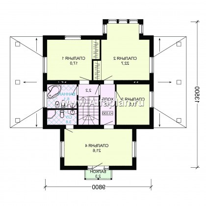 Проект двухэтажного дома, планировка с гостевой комнатой на 1 эт и с террасой - превью план дома