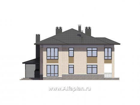 Проекты домов Альфаплан - Проект дома на две семьи с большими террасами-барбекю - превью фасада №4
