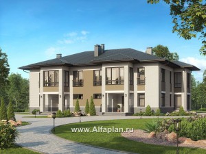 Проекты домов Альфаплан - Проект дома на две семьи с большими террасами-барбекю - превью основного изображения