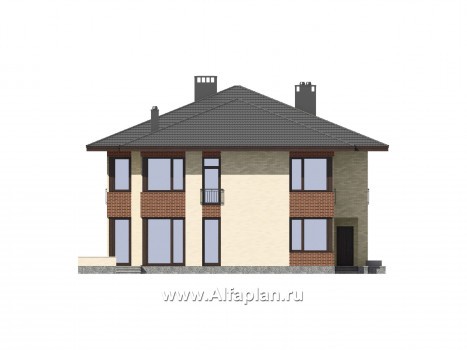 Проекты домов Альфаплан - Блокированный дом на 2 семьи - превью фасада №3