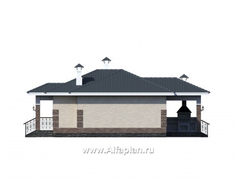 «Авалон» - проект одноэтажного дома из кирпича, с террасой - превью фасада дома