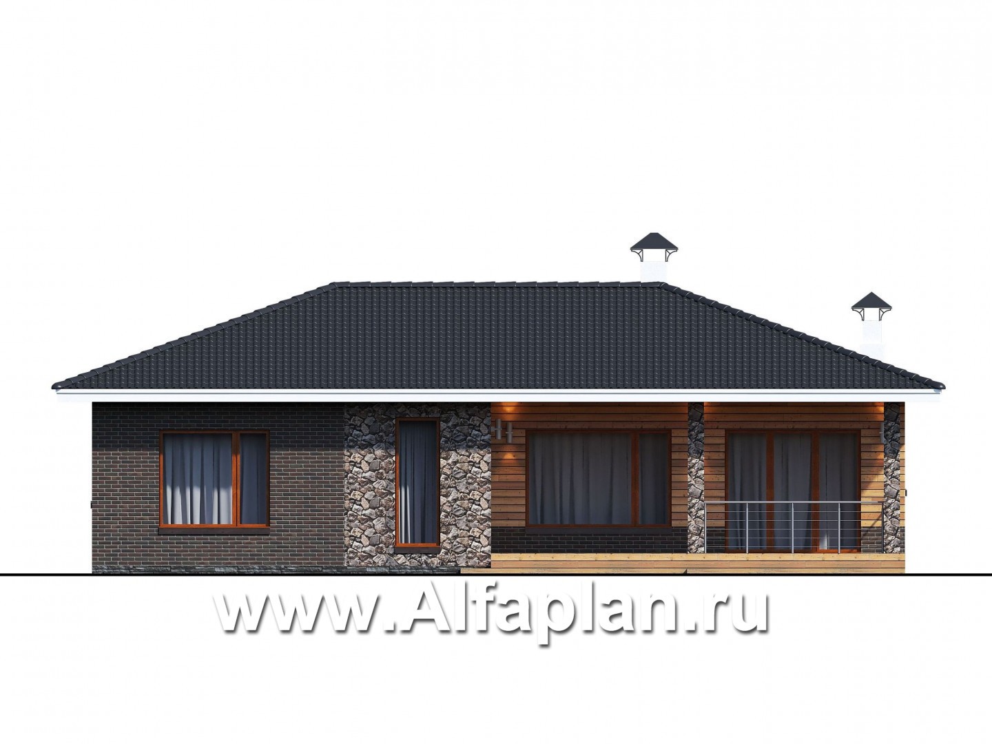 Проекты домов Альфаплан - "Гравитация" - проект одноэтажного дома с тремя спальнями - изображение фасада №1
